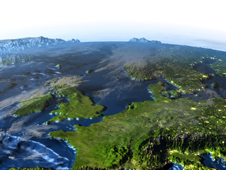 Western Europe on Earth at night - visible ocean floor