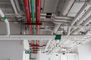Pipe Systems, pipeline on building ceiling. Water Pipe or Piping System for background