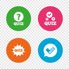 Quiz icons. Speech bubble with check mark symbol.