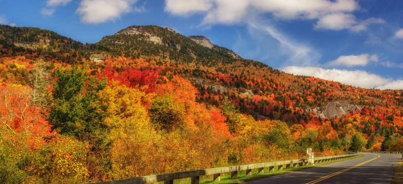 Autumn view of Grandfather Mountain from the Blue Ridge Parkway