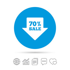 70 percent sale arrow tag sign icon.