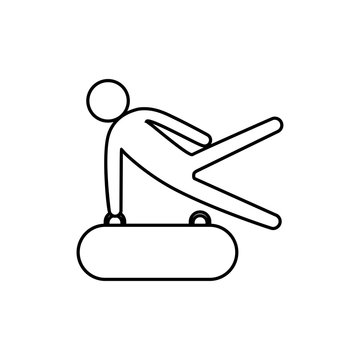 eps10 vector thin line Artistic gymnastics Pommel Horse sport icon. Summer activity pictogram for web, print. Black athlete sign isolated on gray. Hand drawn competition symbol. Graphic design clipart