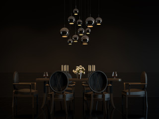 Modern luxury black dining room interior 3D rendering Image.There are  decorate room with black furniture,floor,wall