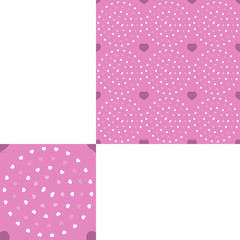 Seamless patterns from white and pink hearts on the pink background with pattern unit.