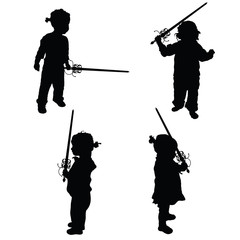 child silhouette with sword blade set illustration