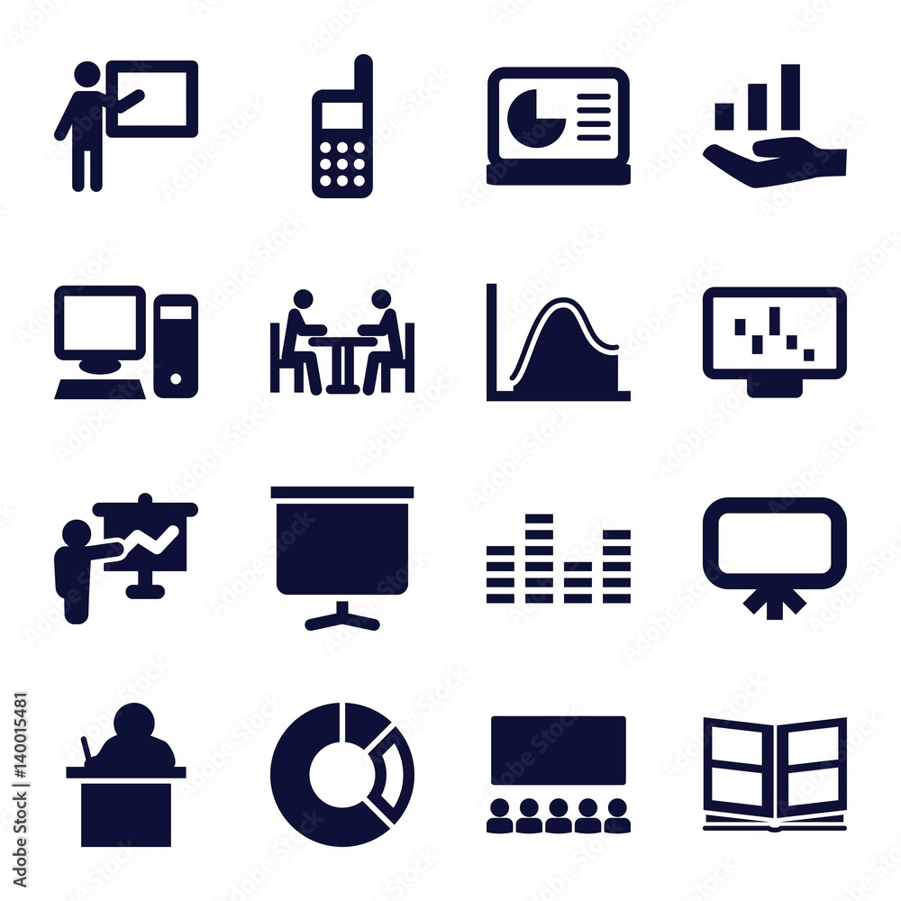 Sticker set of 16 presentation filled icons