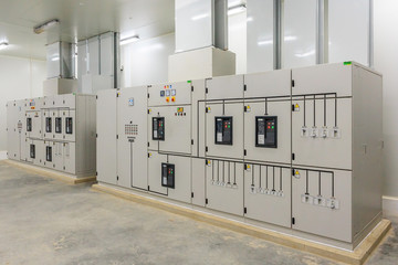 Electric control cabinet substation in a new factory plant.