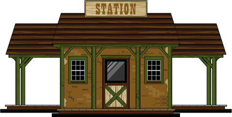 Cartoon Wild West Style Train Station - 140018481