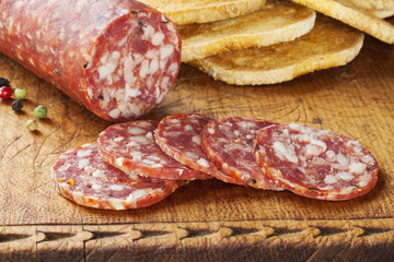 Salami on a Wooden Board