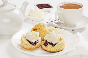 Scones with jam and cream and a cup of tea.