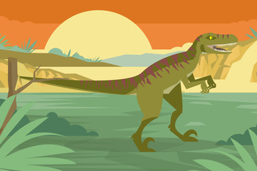 hungry velociraptor in the jungle