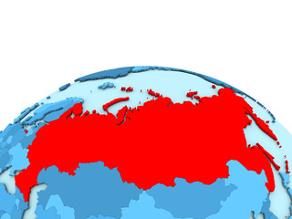 Russia on blue globe