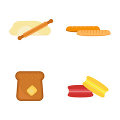 Vector macaroon fresh baked bread products icons isolatedset meal bakery wheat loaf rye grain snack breakfast baguette cereal nutrition organic toast croissant