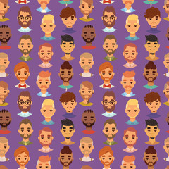 Character bearded man face avatar fashion hipster hairstyle head with mustache vector illustration seamless pattern