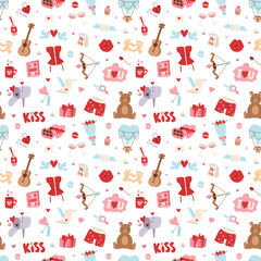 Valentine Day icons vector seamless pattern