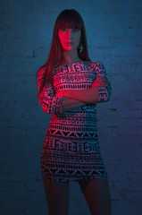 Woman in mixed studio lightning