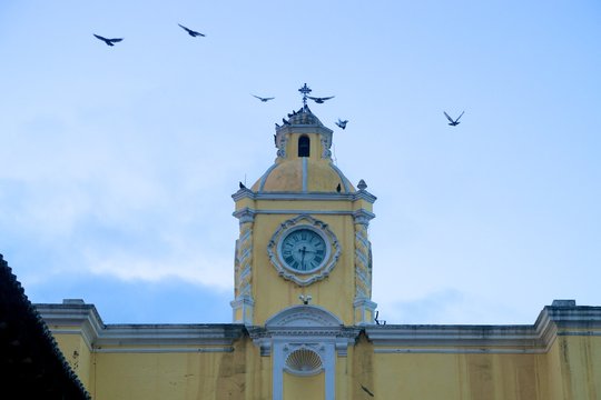 clock tower antigua guatemala famous pigeons