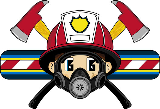 Cartoon Fireman - Firefighter with Axes