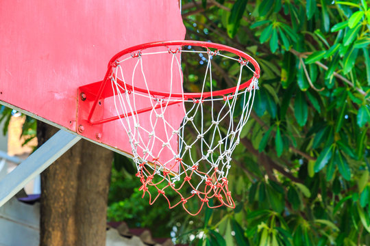 Old Basketball Hoop At Home Or House.