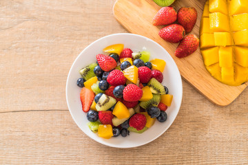 mixed fresh fruits (strawberry, raspberry, blueberry, kiwi, mango)