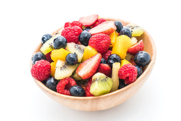 mixed fresh fruits (strawberry, raspberry, blueberry, kiwi, mango)