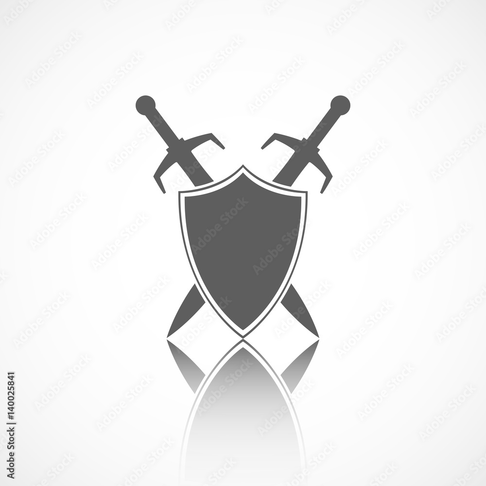 Aufkleber abstract vector icon - shield and sword with reflect.