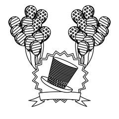 figure emblem independence day with hat, balloons and flag, vector illustraction