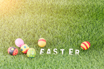 Bunny toys and Easter eggs with text