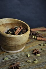 Chai Tea in Wooden Bowl