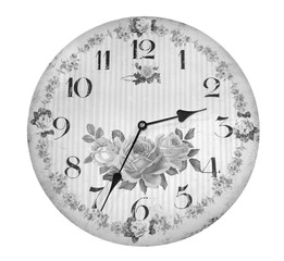 Vintage clock on white background, Black and white style
