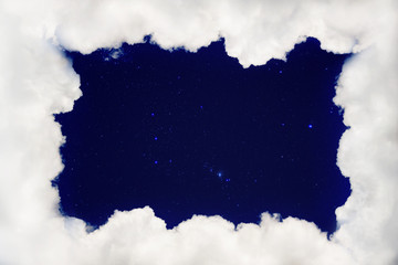 Frame  clouds  in the night with  star.