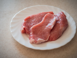 Close-up fresh natural red meat. Selective focus with shallow depth of field.