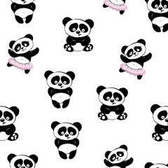Cute Panda in various poses seamless pattern