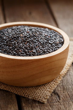 close up black sesame in bowl organic grains herb