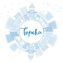 Obraz premium Outline Topeka Skyline with Blue Buildings and Copy Space.