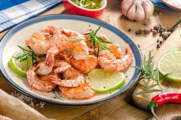 Grilled shrimps with seasonings. Healthy eating  concept