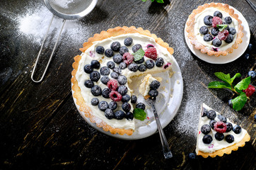 Cheesecake with fresh blueberries.