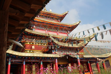 Amdo Tibet Tibetan Rebgong Rongwo Monastery Shrine Temple Buddhist Buddhism Buddha China Qinghai Tongren Holy Destination Kora Circumambulation Gold Roof Colorful Rainbow Painted Prayer Flags Flag 