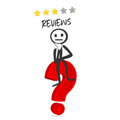 3 star reviews with question mark draw person sited