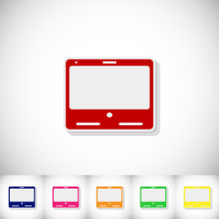Tablet. Flat sticker with shadow on white background