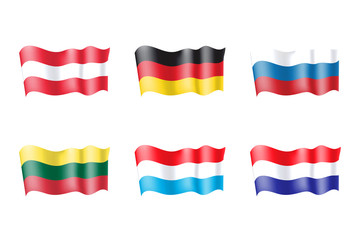 Luxembourg, Netherlands, Russia, Lithuania, Austria, Germany  flags set