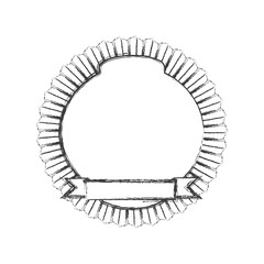 monochrome sketch of circular emblem with ribbon in the bottom side vector illustration