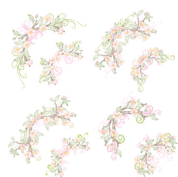 Spring corner page decorations isolated on white background.