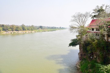 Fototapeta na wymiar Scenic View of the Mekong River and Wat Hin Mak Peng in Nong Khai Province, Thailand