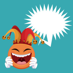 emoticon smiling jester hat bubble speech vector illustration eps 10
