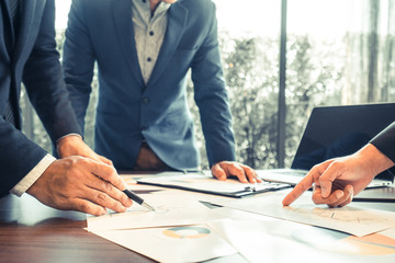 businessmen meeting, Business partners discussing hand pointing at business documents and ideas at meeting
