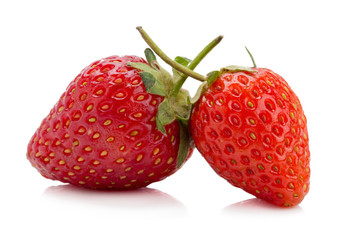Beautiful red strawberries isolated on white background.