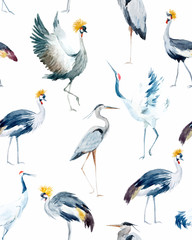 Watercolor vector african crane pattern