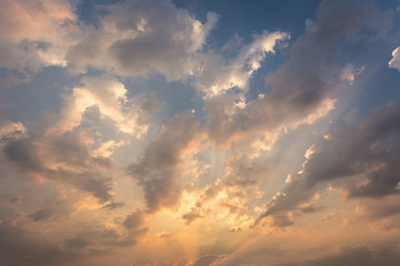 Fototapeta premium Colorful dramatic sky with cloud at sunset.Sky with sun background.
