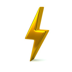 Golden thunderbolt icon 3d illustration